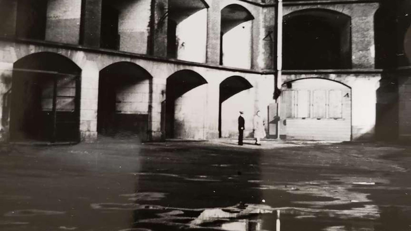 Black and white image of the Fort Point parade ground.