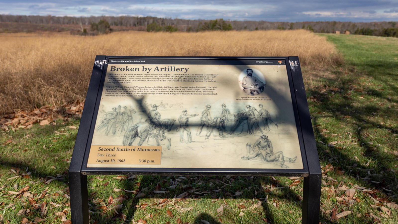 A sketch of soldiers on horses and carrying canons is depicted. One soldier lies on the ground.