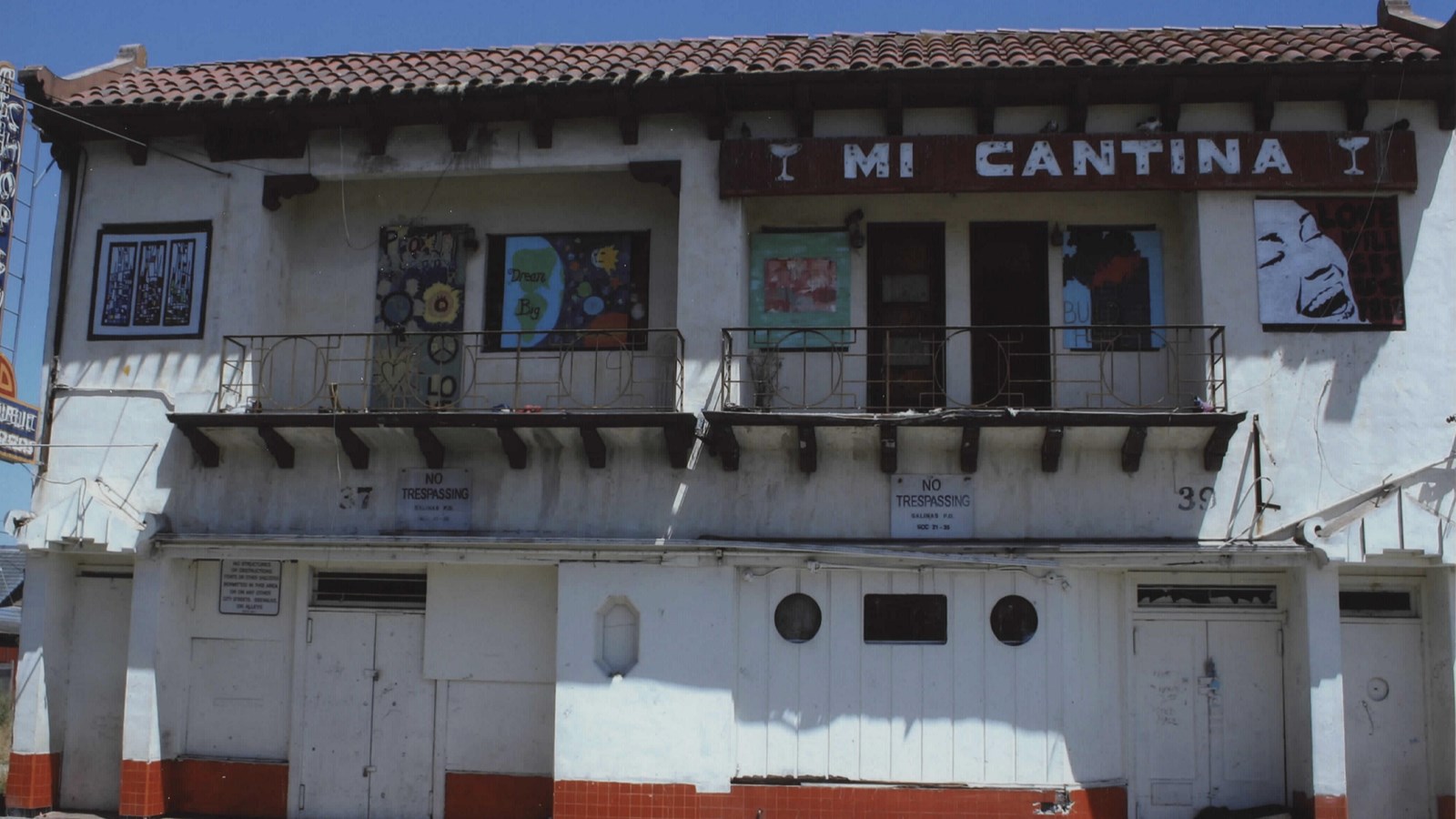 Street corner with two story building with 