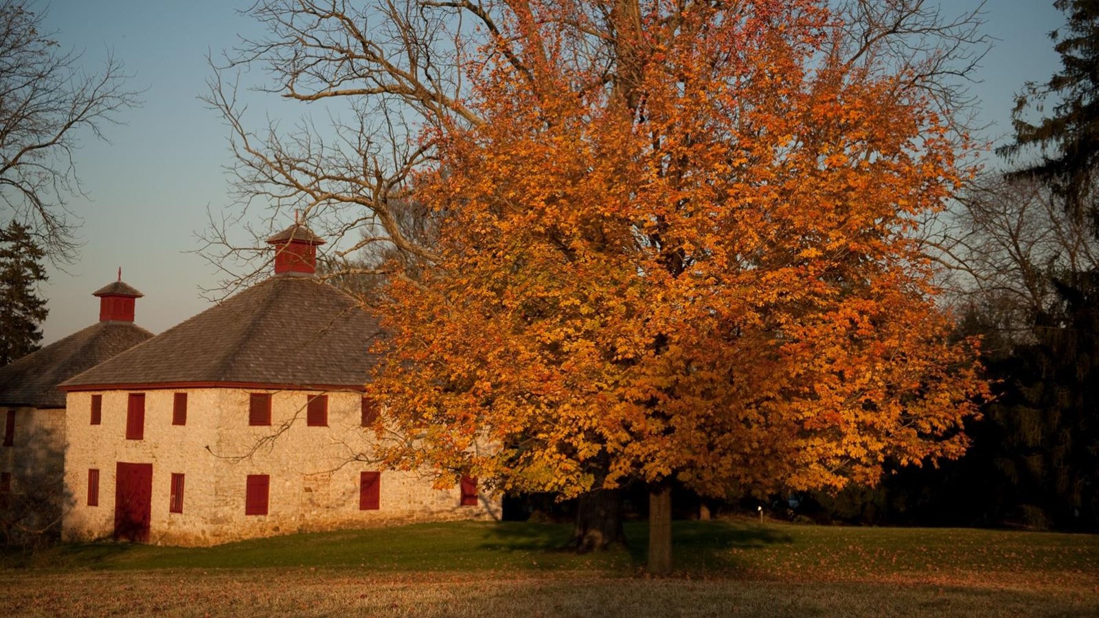 The stables buildings in fall.