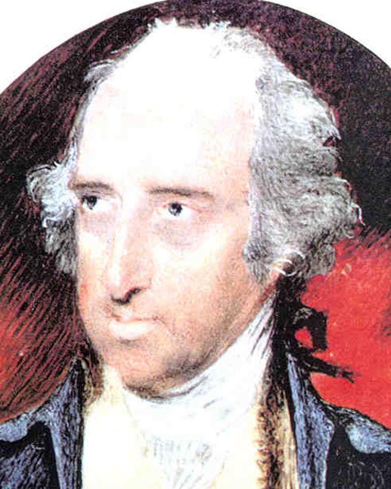 painting of an older white male wearing a blue jacket