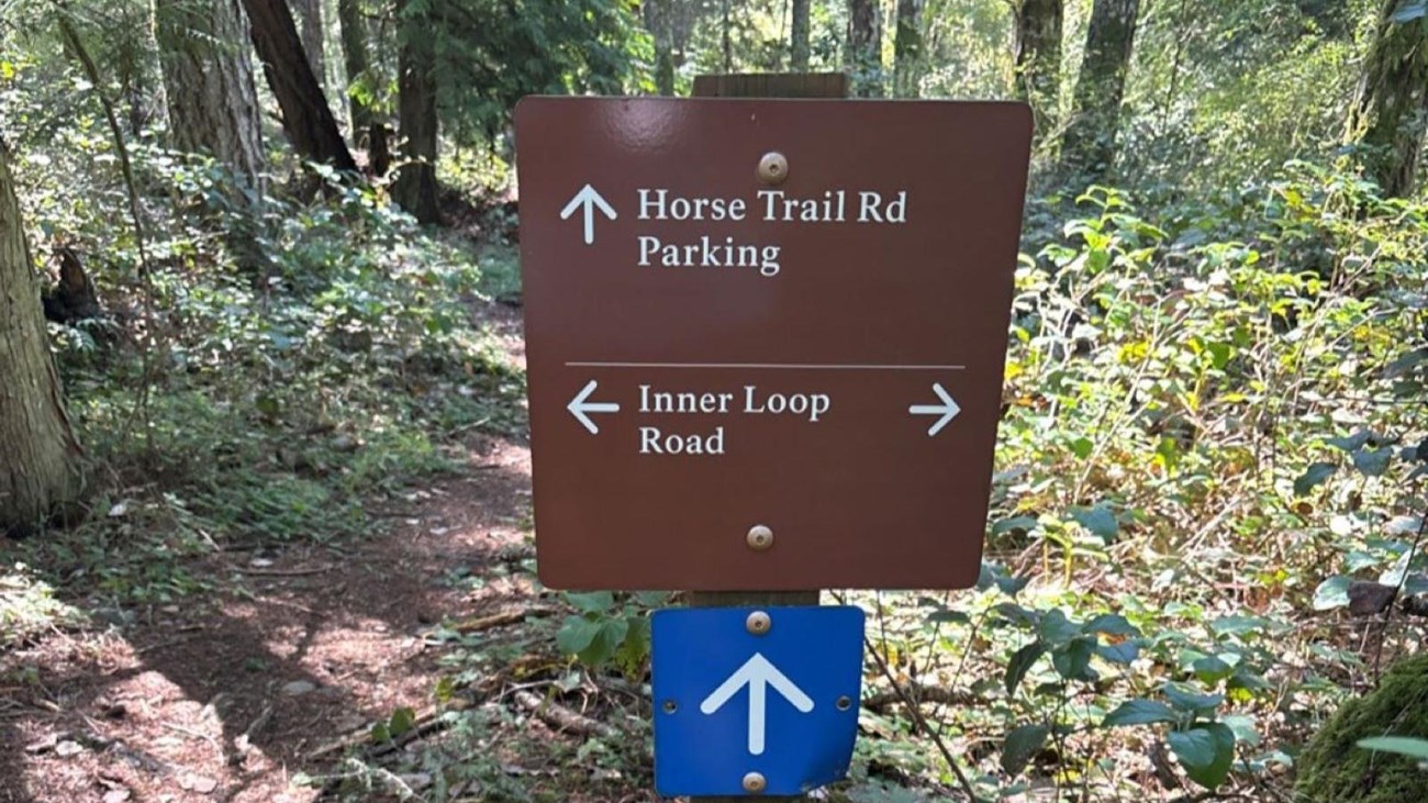 A trail sign showing different trail names