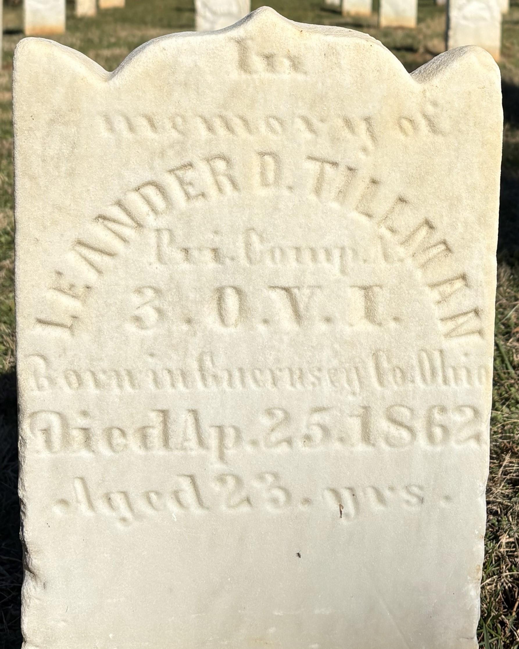Unique headstone with arches belonging to Leander Tillman.
