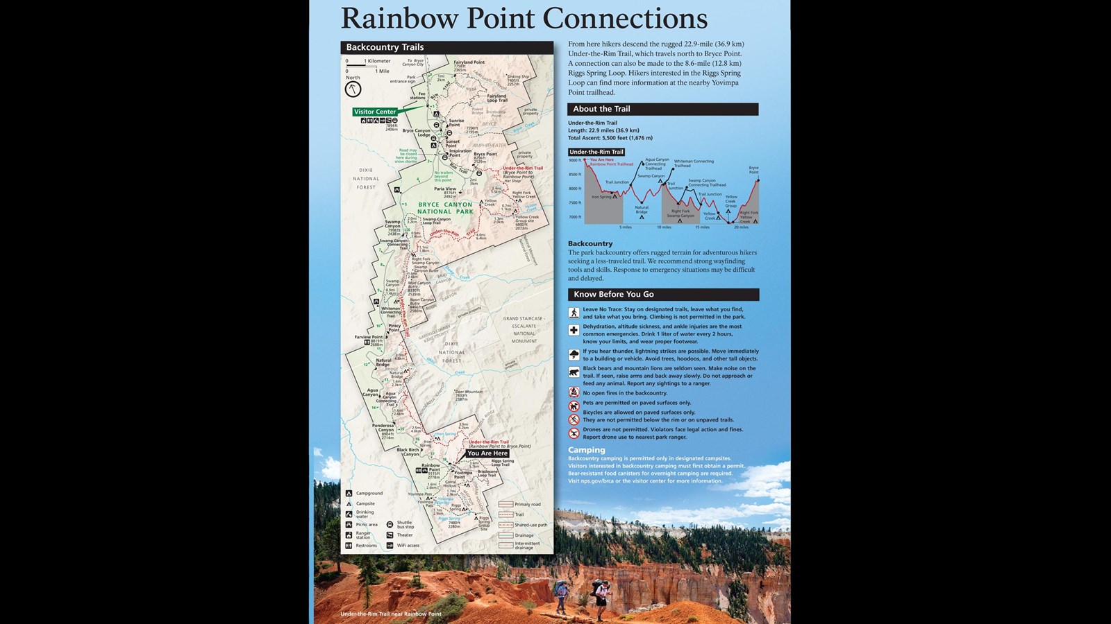 Wayside exhibit providing orientation and access information about Rainbow trail.