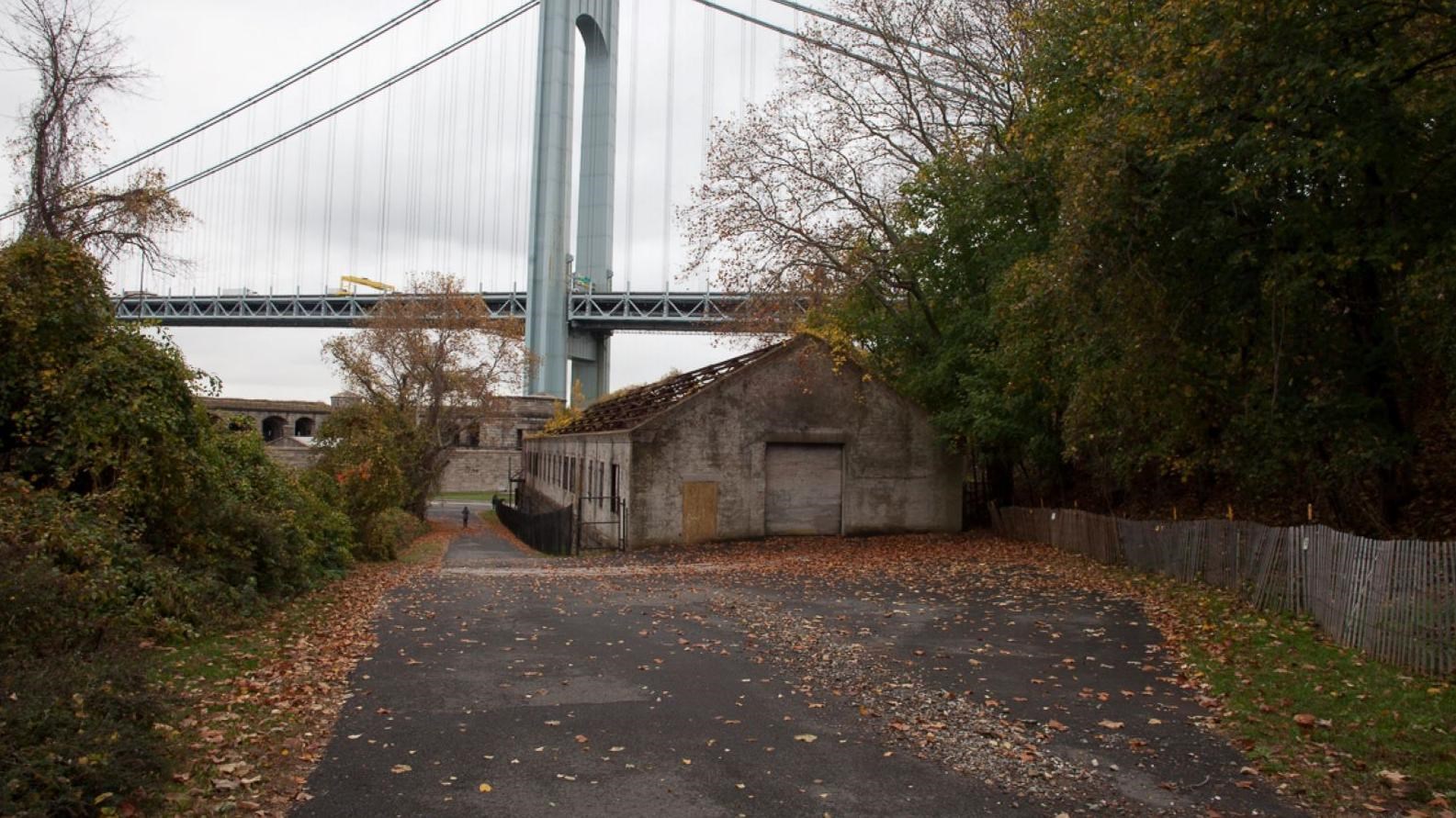 Old building with Verrazzano Bridge in background