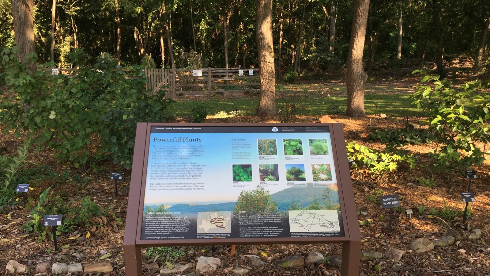 Interpretive wayside Cherokee Gardens at Green Meadows in Powder Springs, Georgia