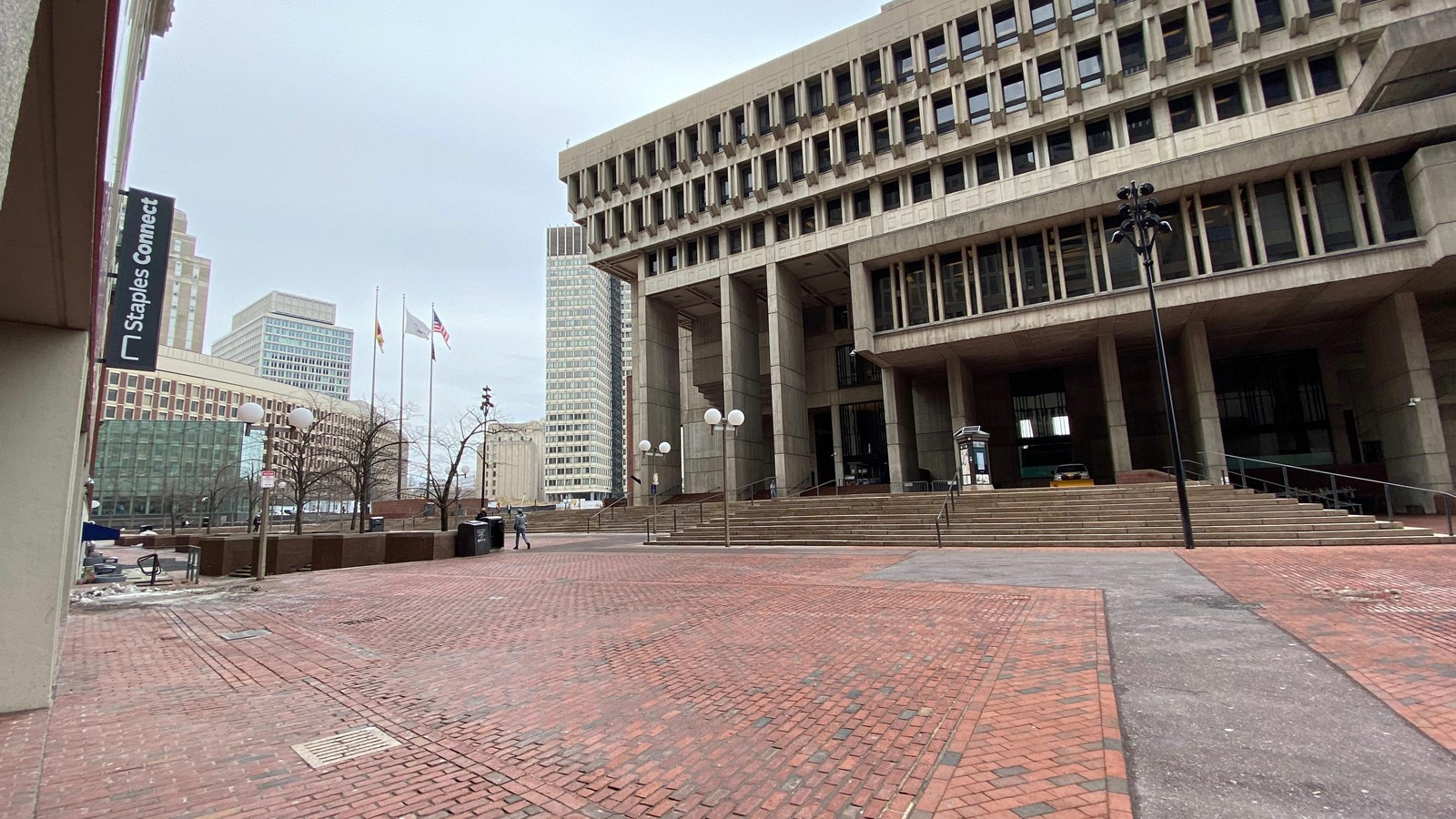 Brick plaza in front of Boston City Hall