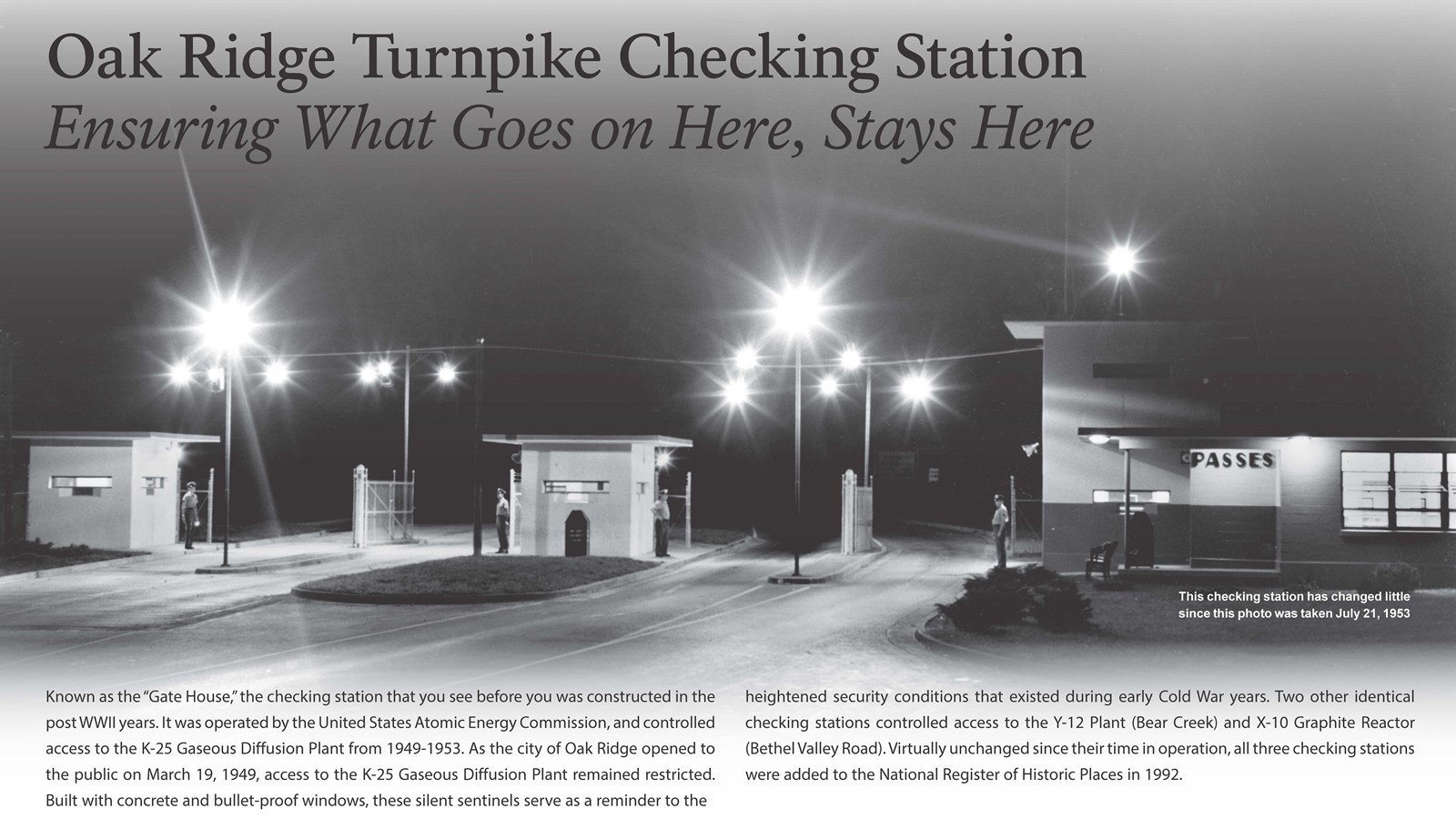 A wayside with text and an image of an armed checking station.