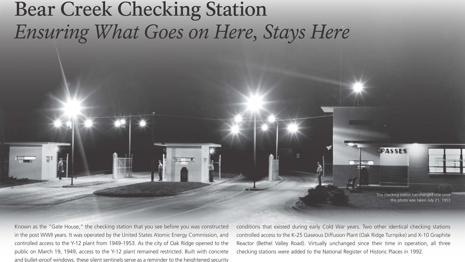 A wayside with text and an image of an armed checking station.