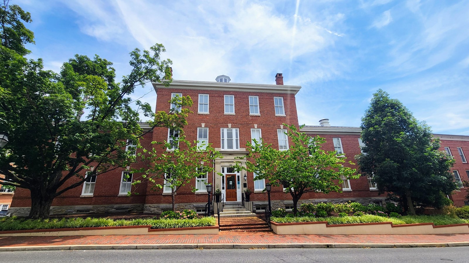 A large brick building.
