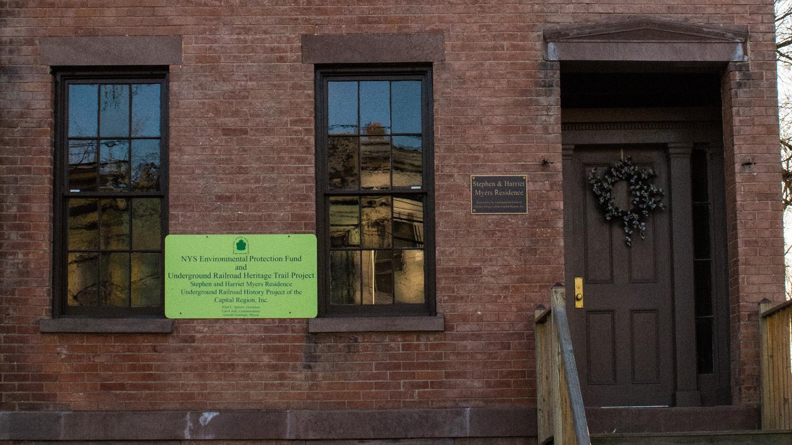 The photo shows the Stephen and Harriet Myers Residence building from the North.