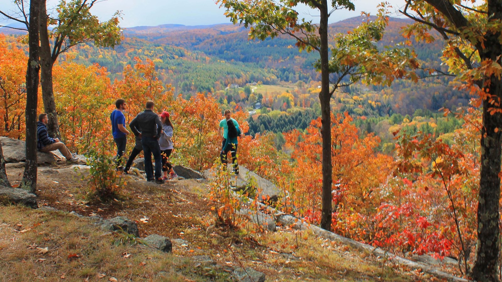 Fall Hikers reach the top of South Peak on Mount Tom