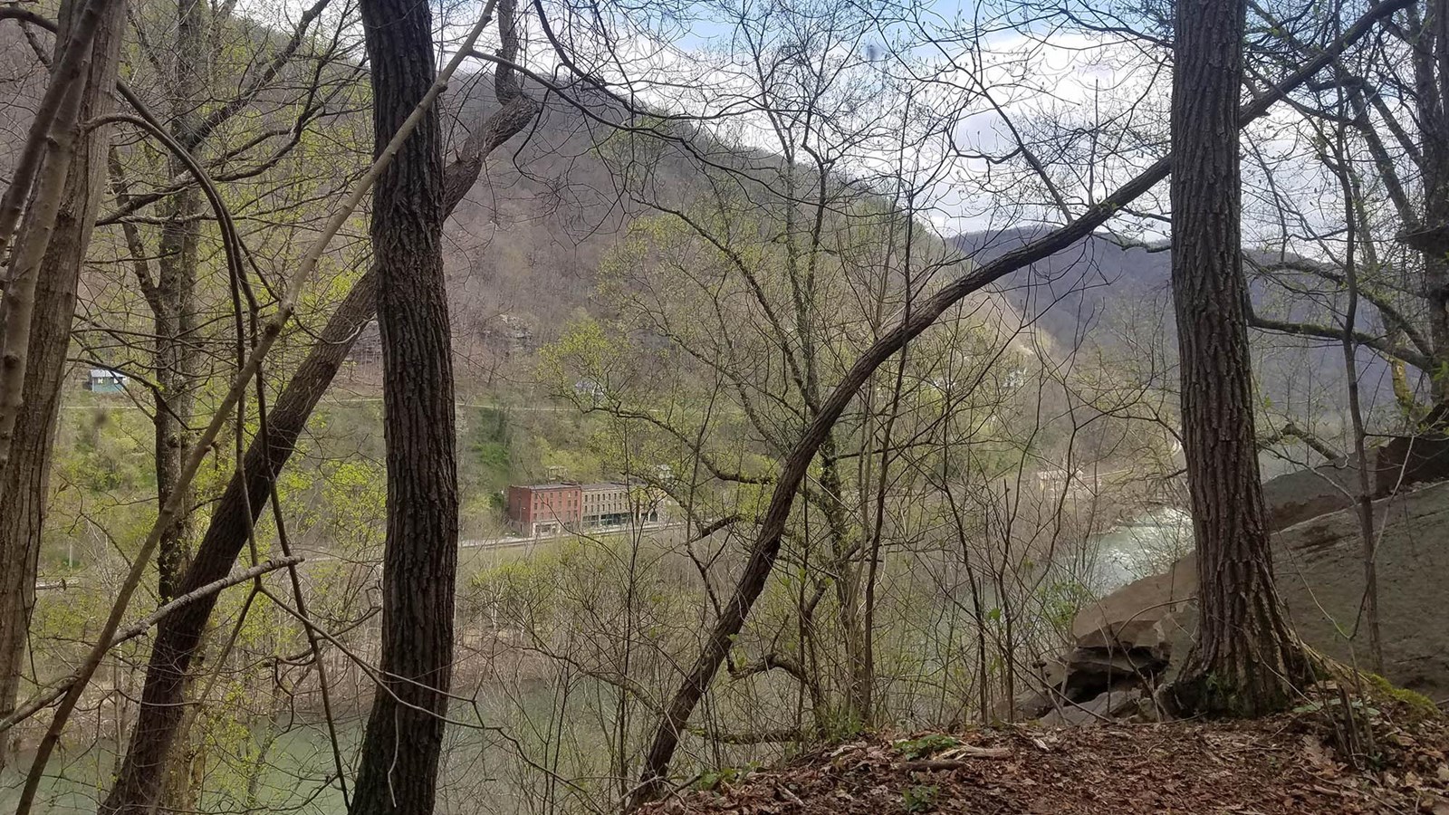  A view through the trees overlooking the town of Thurmond from across the river.