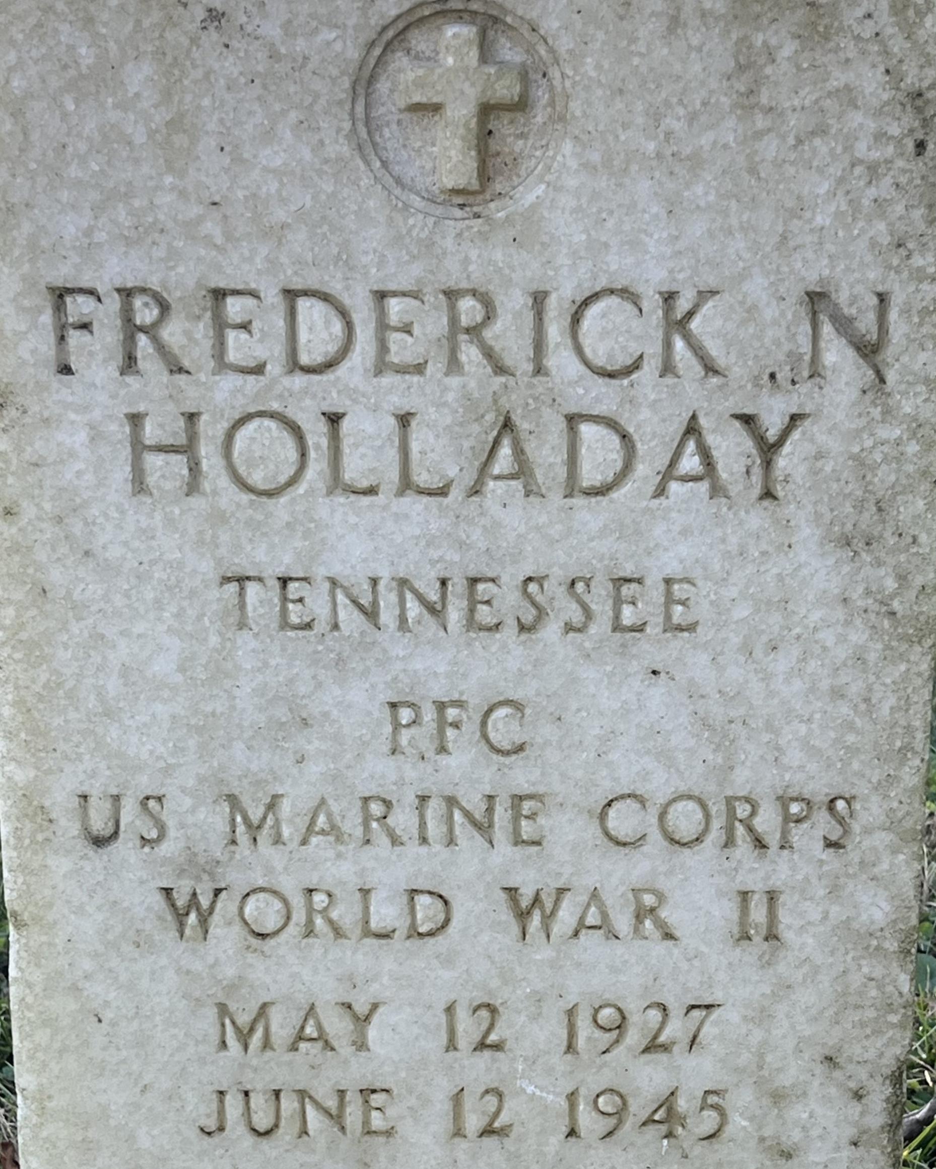The headstone of Frederick Holladay at Stones River National Cemetery.