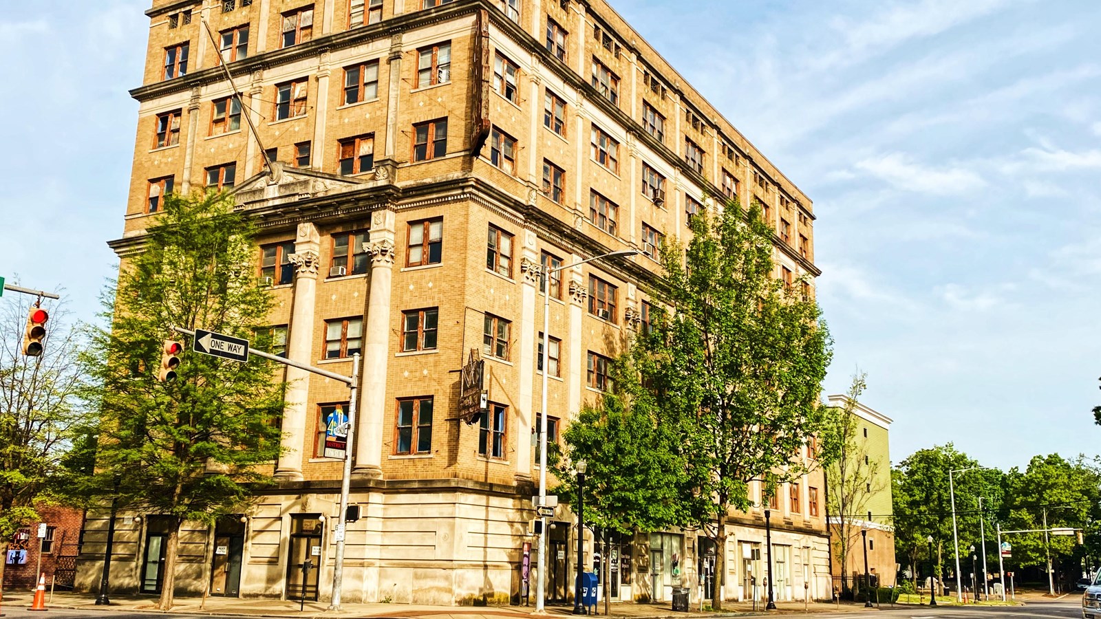 An 8-story building in a historic business district of downtown Birmingham, AL.