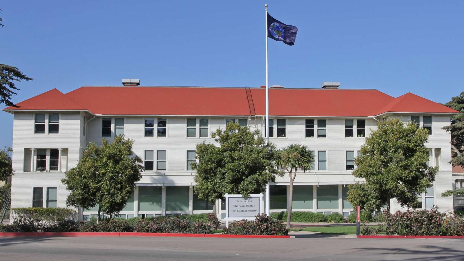 View of the entrance to the Original hospital headquarters building.