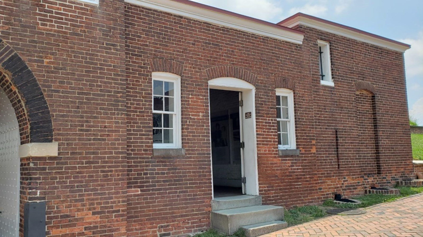 a view of the outside of the brick structure that makes up the Civil War guard house.