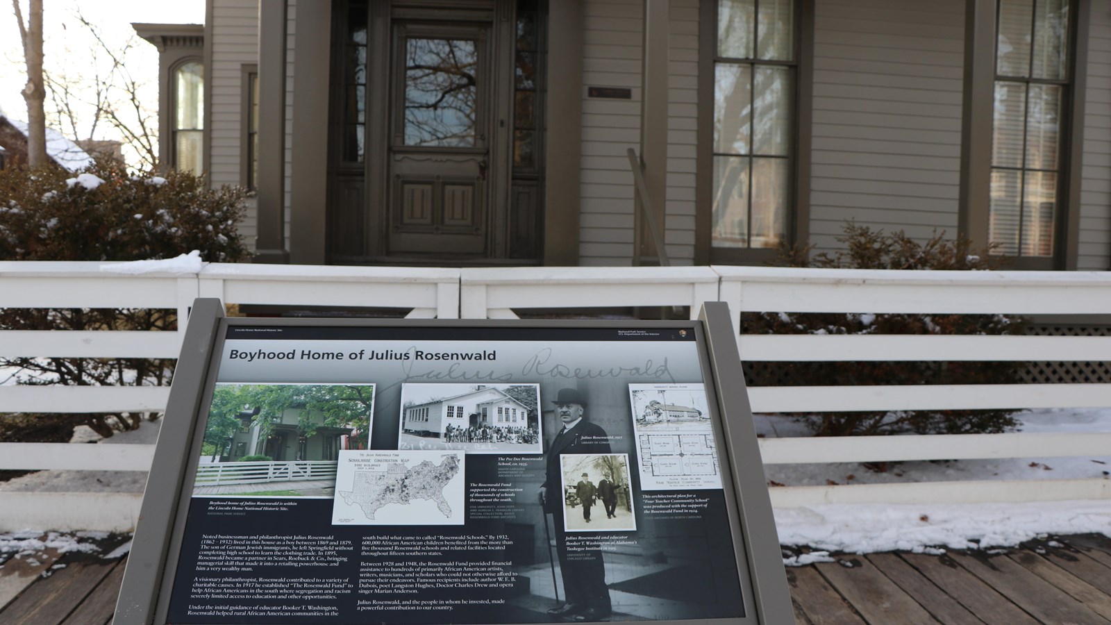 Outdoor Wayside Exhibit in front of Julius Rosenwald\'s boyhood home