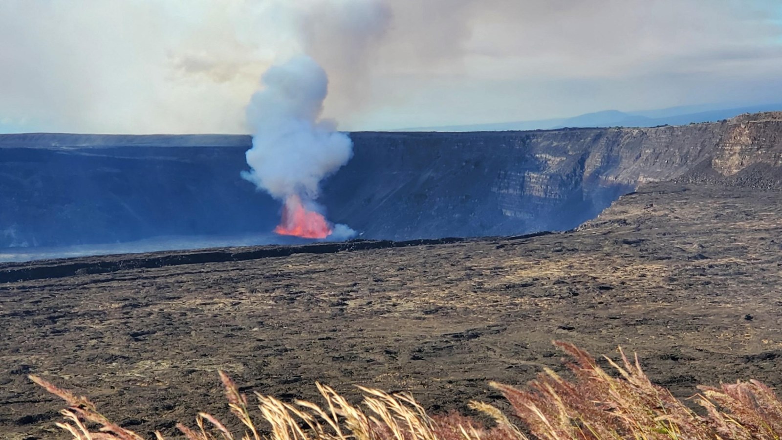 Lava within a volcanic crater.