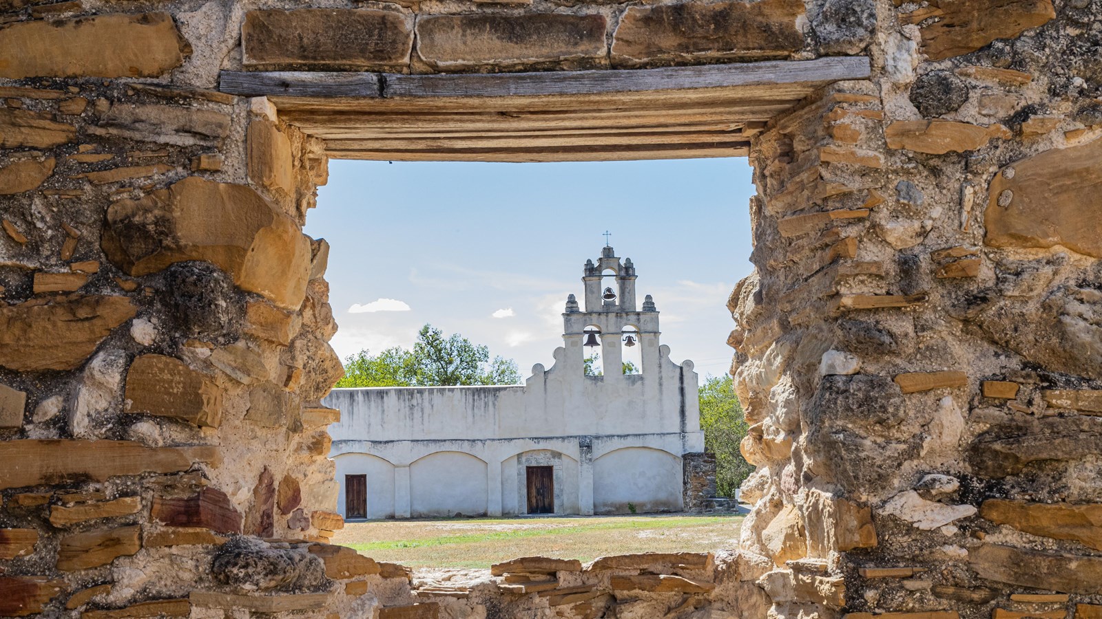 stone framing the church belfry of mission san juan mission