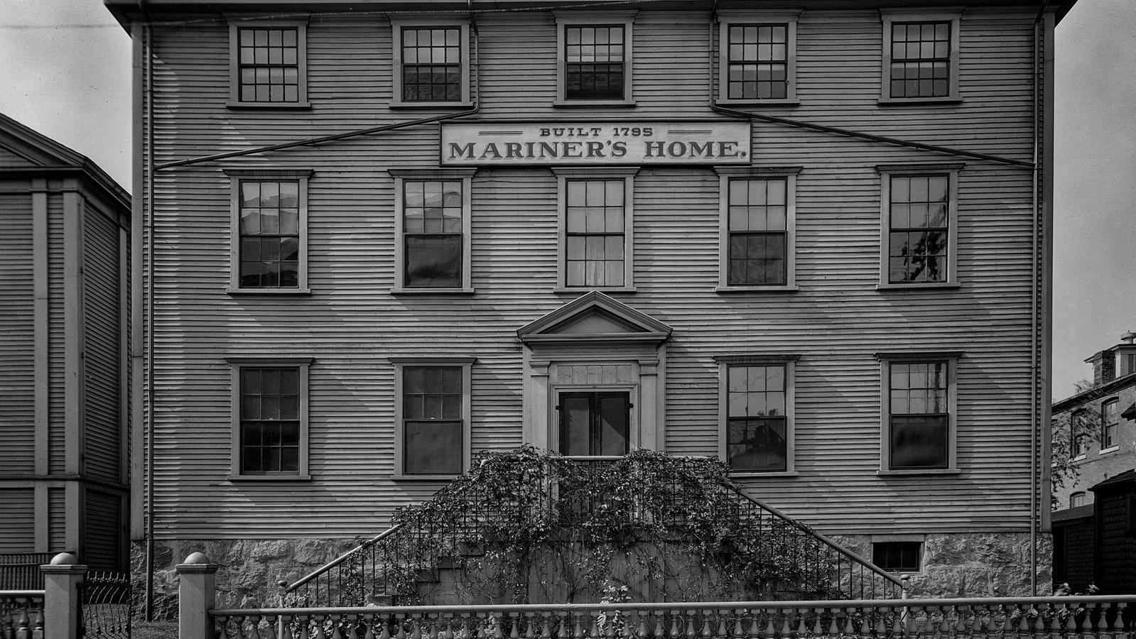 Black and white image of the front view image of the Mariners\' Home