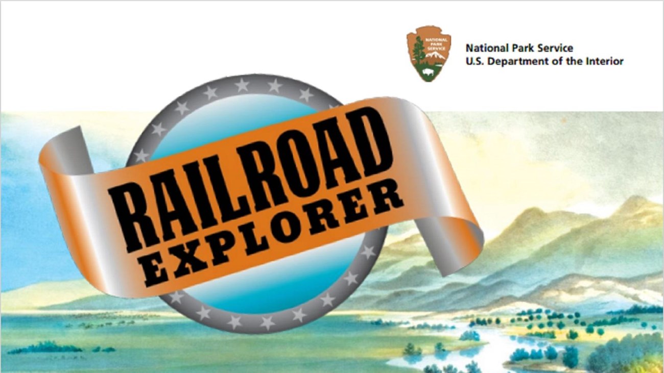 cover of the railroad explorer activity book which shows illustration of train at station