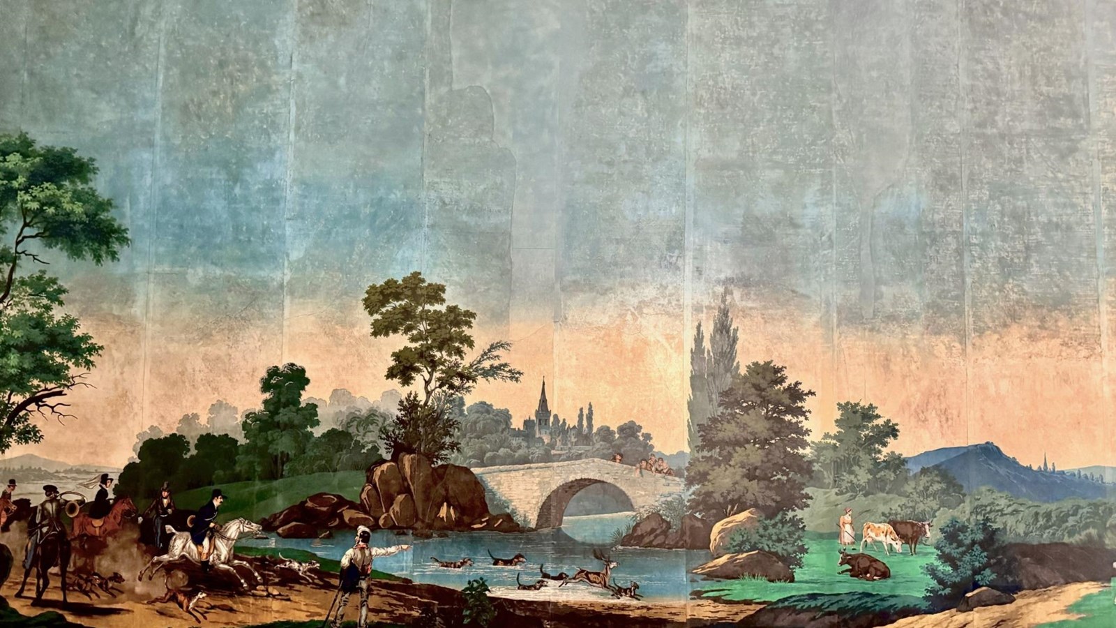 Block printed Zuber wallpaper circa 1841 in Lindenwald.