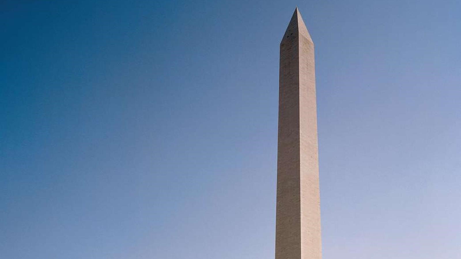 The tall stone Washington Monument obelisk.