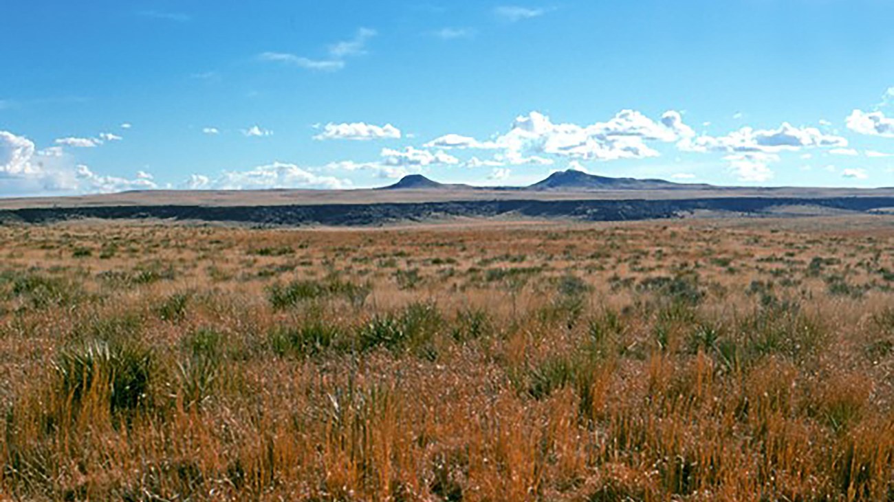 A table shaped rock formation in the distance