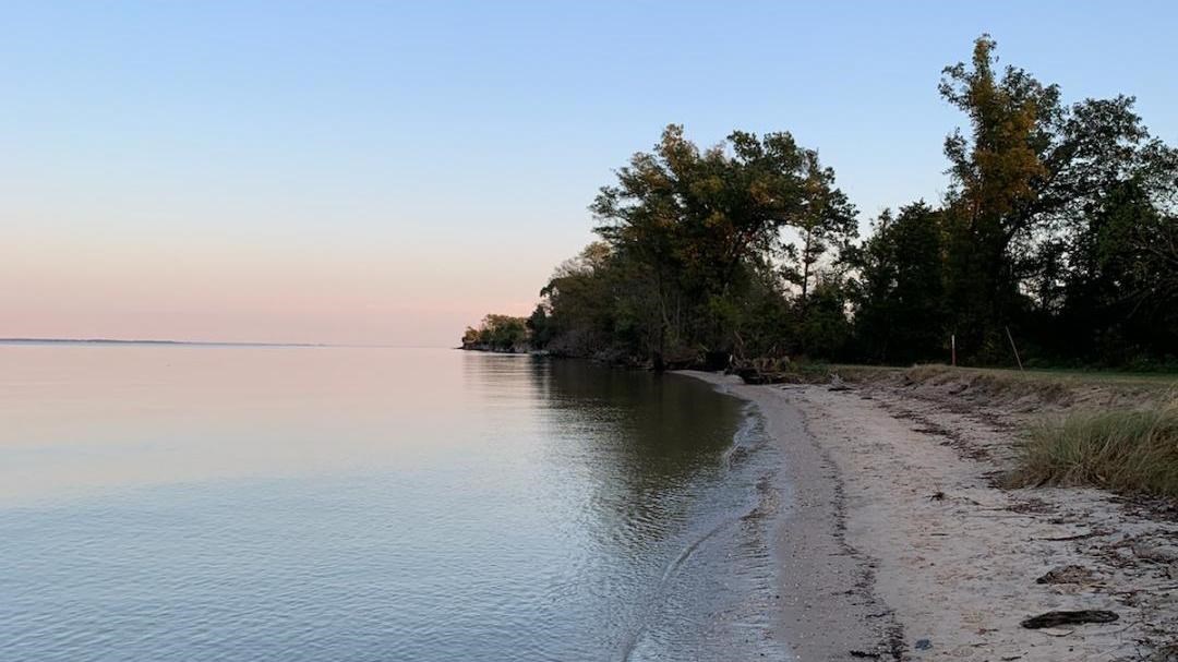 Sunset view of the Potomac River Beach