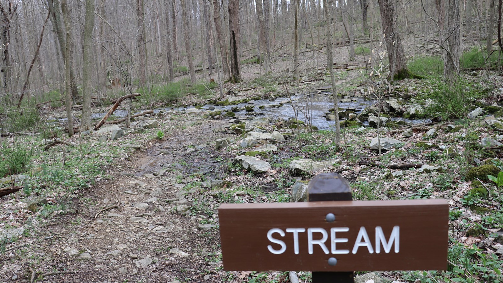 A brown, wooden sign reading 