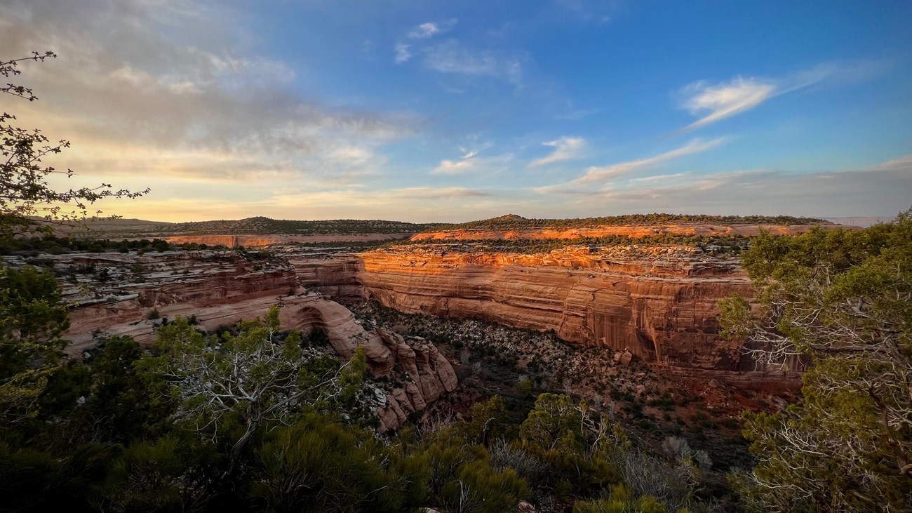 sunset turns canyon walls a vibrant red-orange