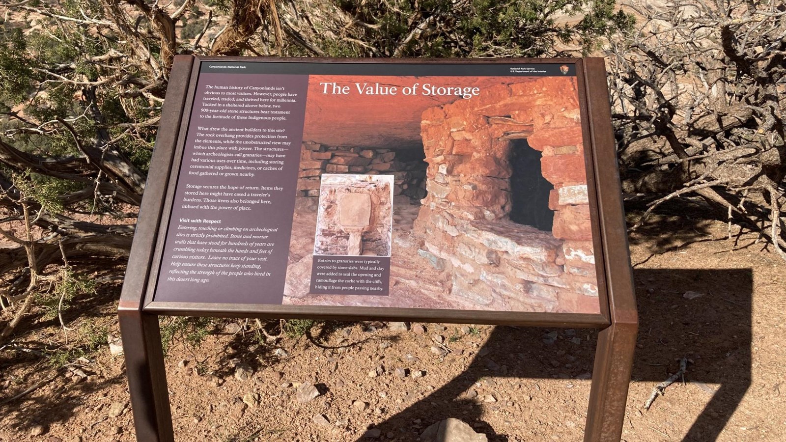 A sign along the Aztec Butte Trail  provides information on human history.  