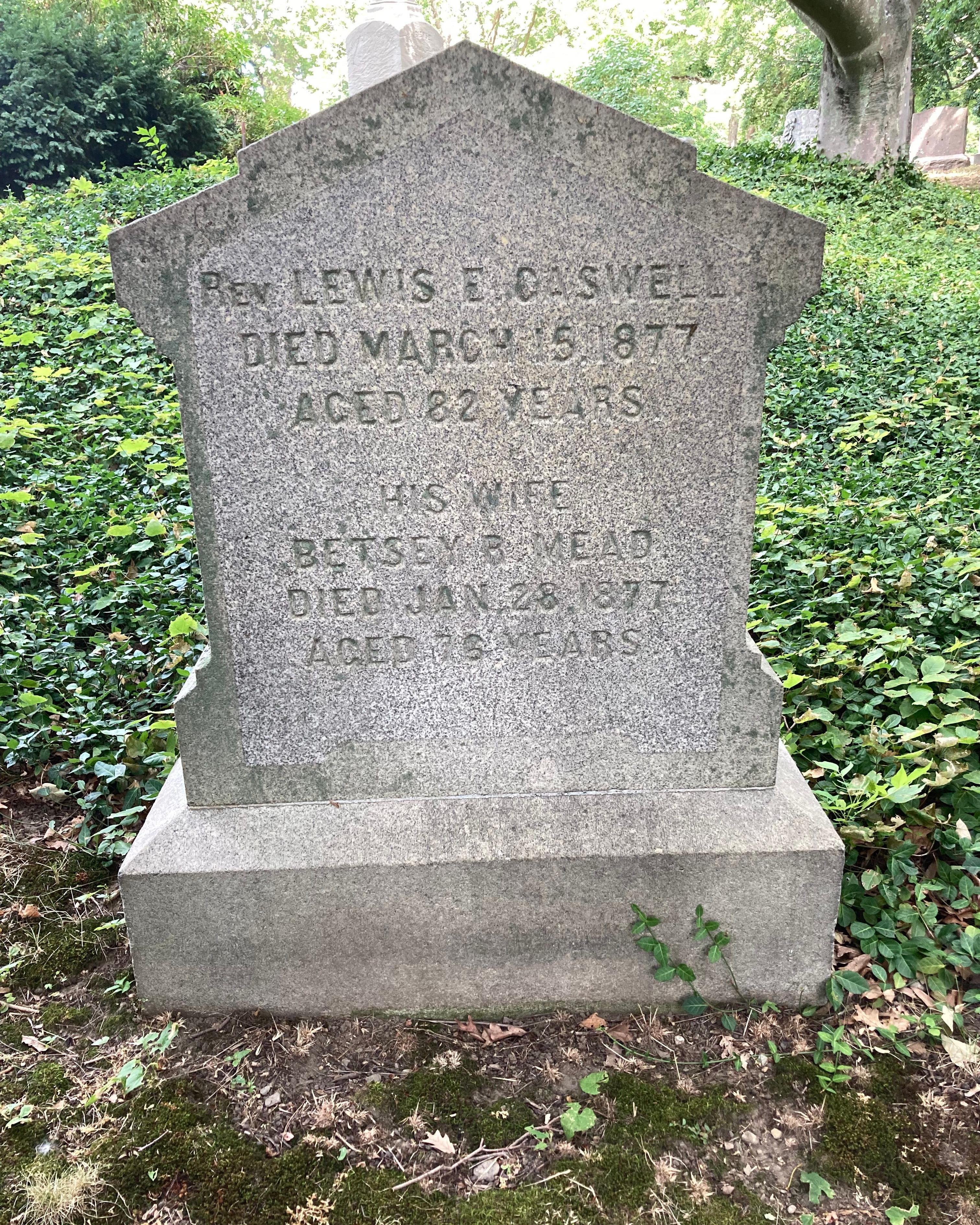 Gravestone with Lewis E Caswell's death date on it, as well as that of his wife's.