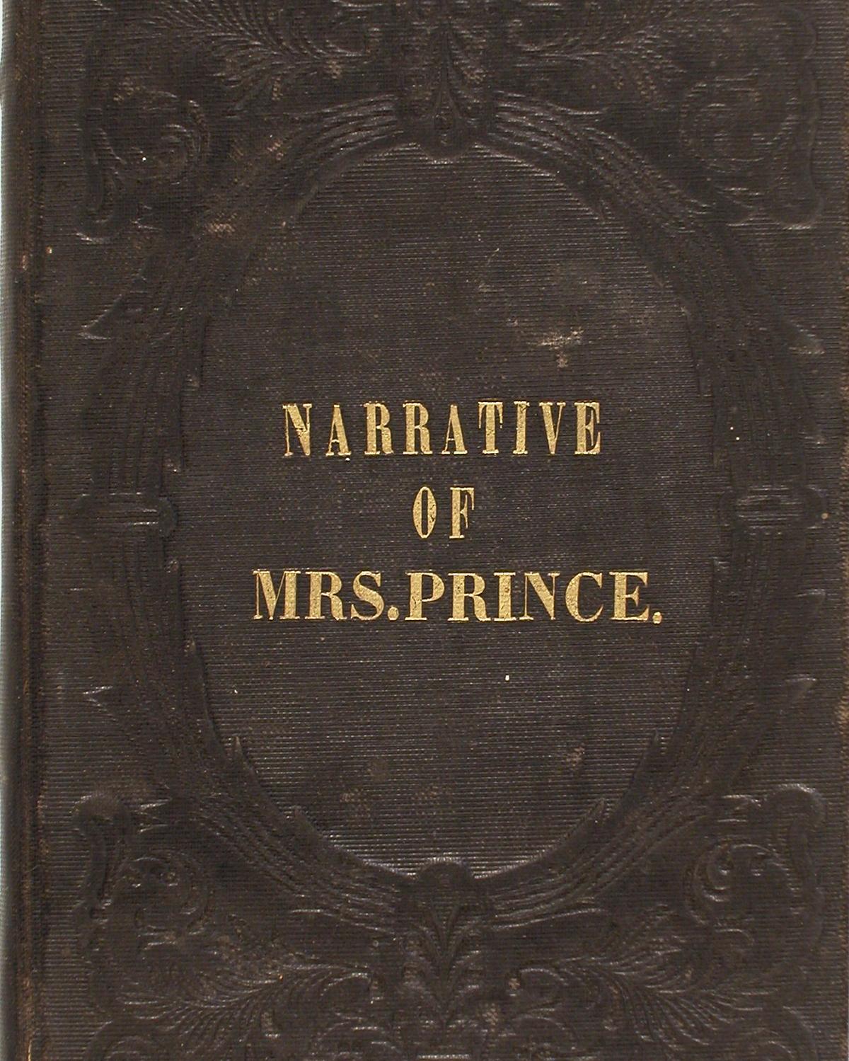 Brown cover of a book with the title "Narrative of Mrs. Prince"