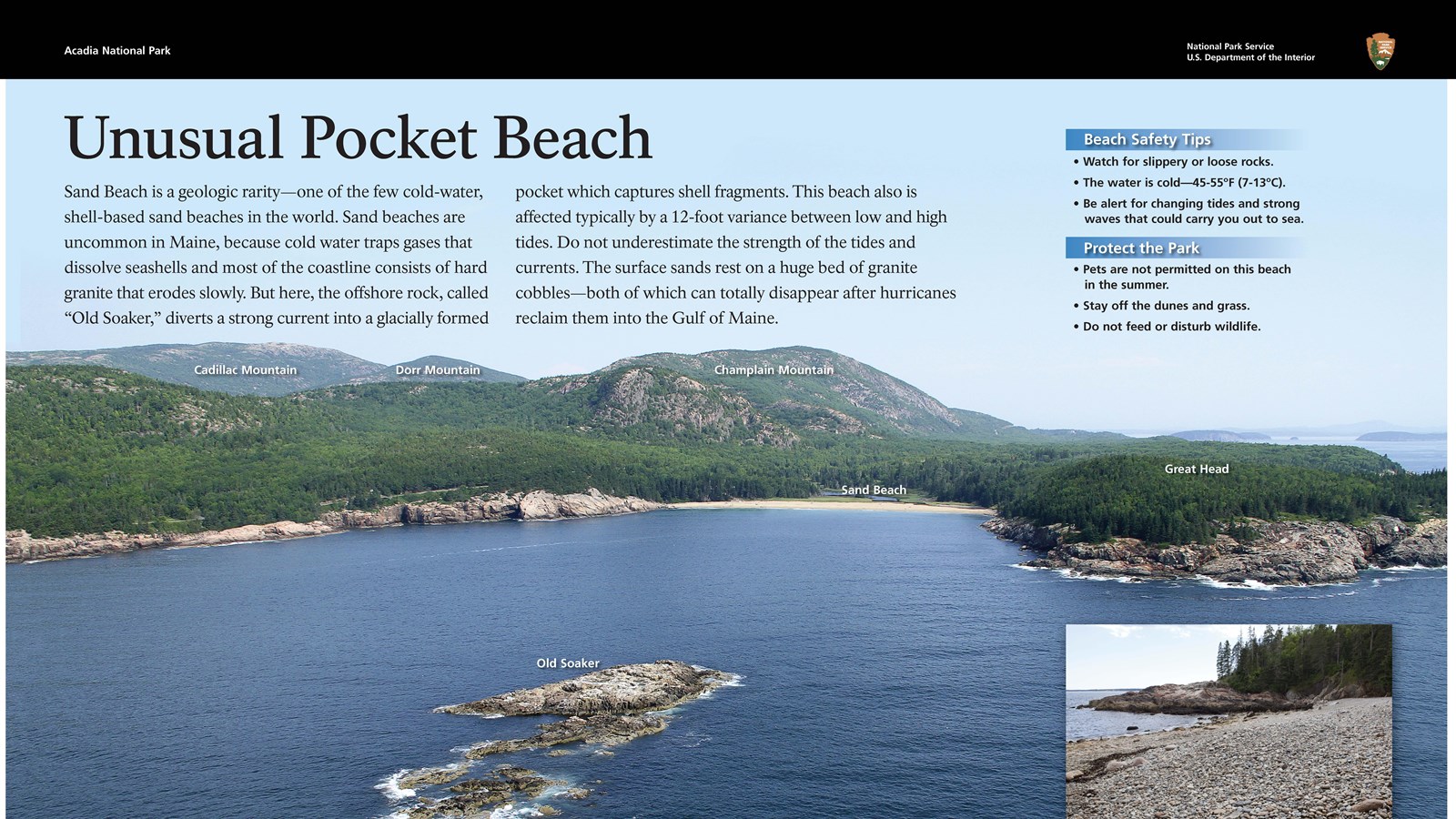 Title: Unusual Pocket Beach; Background image of rock outcropping in the ocean.