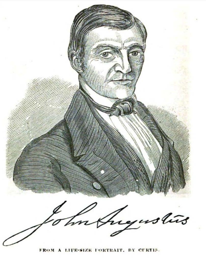 A drawing of an old man with his name below saying John Augustus 