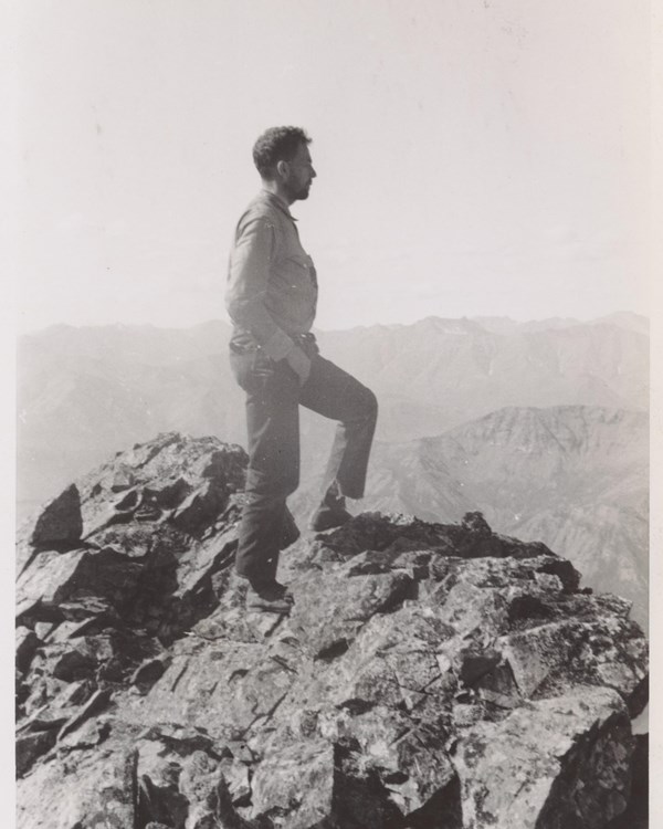 Bob Marshall on the summit of North Doonerak Peak (c1930s), Gates of the Arctic