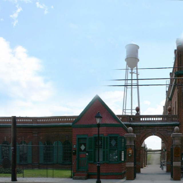  Front of the West Orange Lab Complex as seen from Main Street.  Original brick buildings from 1887.