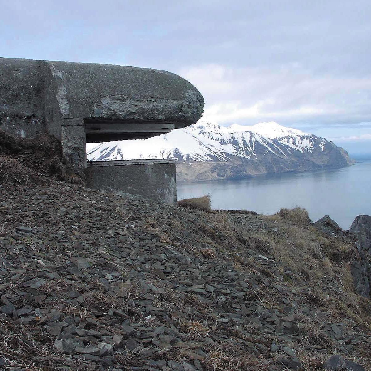 a concrete structure overlooks a harbor