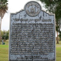 Metal historical marker for Fort Brown