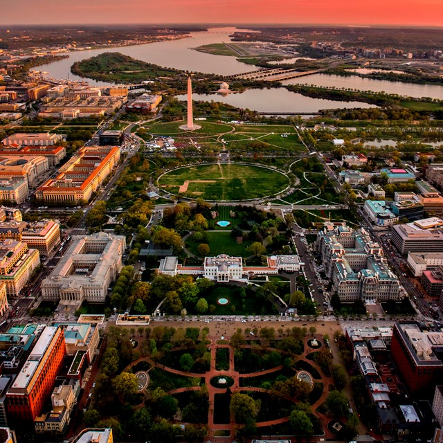Aerial view of National Mall and Memorial Parks.