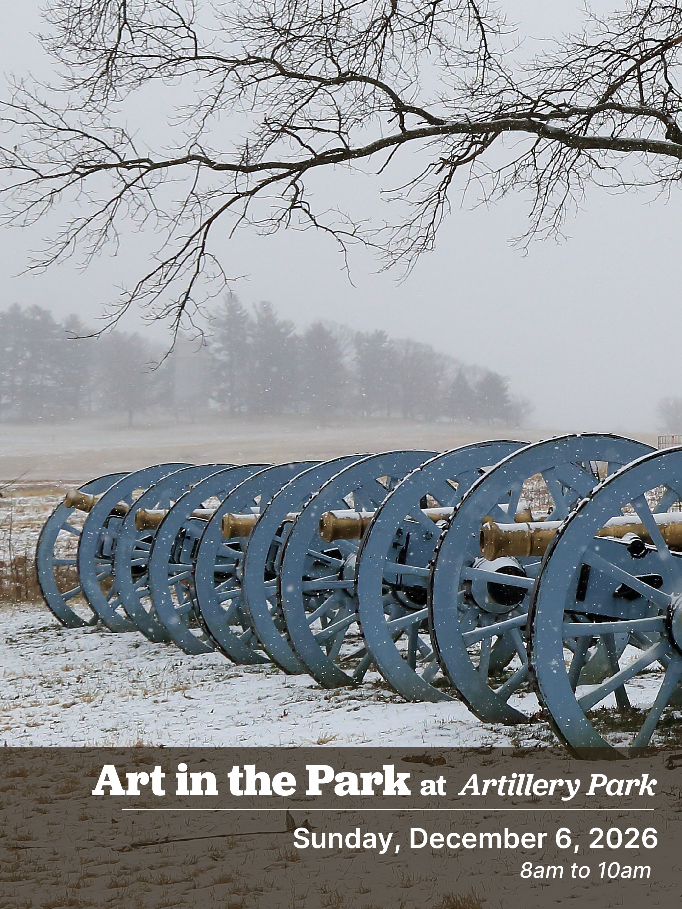 reproduction cannons in the snow Art in the Park at Artillery Park