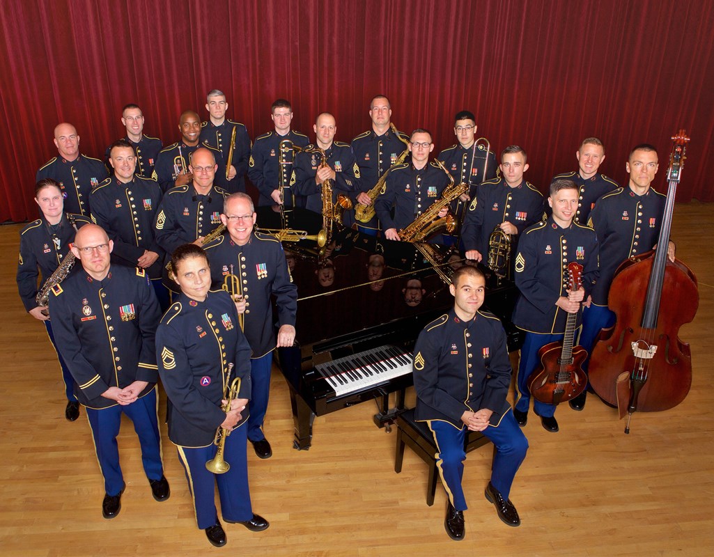 U.S. Army Jazz Ambassadors in dress uniforms with their instruments.