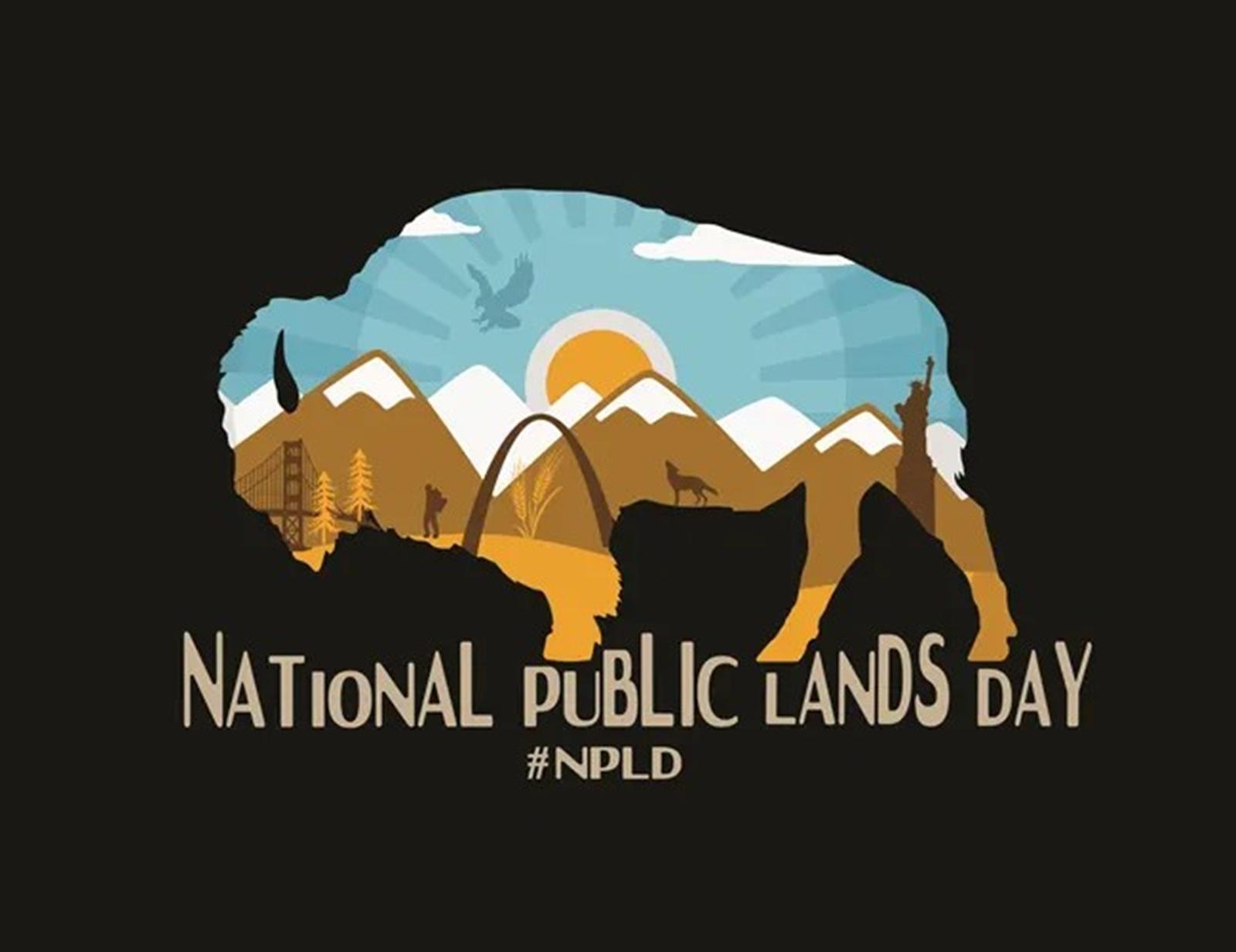 Graphic promoting National Public Lands Day. A stylized landscape features a bison with landscapes.