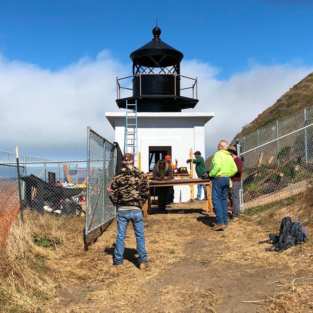 Repair work on Punta Gorda Lighthouse, King Range National Conservation Area, California