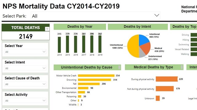 A screenshot of the NPS Mortality Dashboard