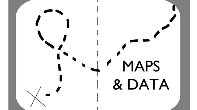 Map image with a dotted line depicting a trail.