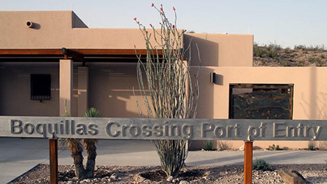 Boquillas Crossing Port of Entry sign in front of building