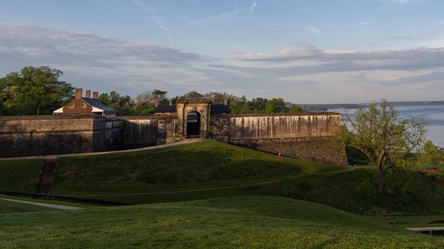 A faraway view of Fort Washington overlooking the Potomac River.